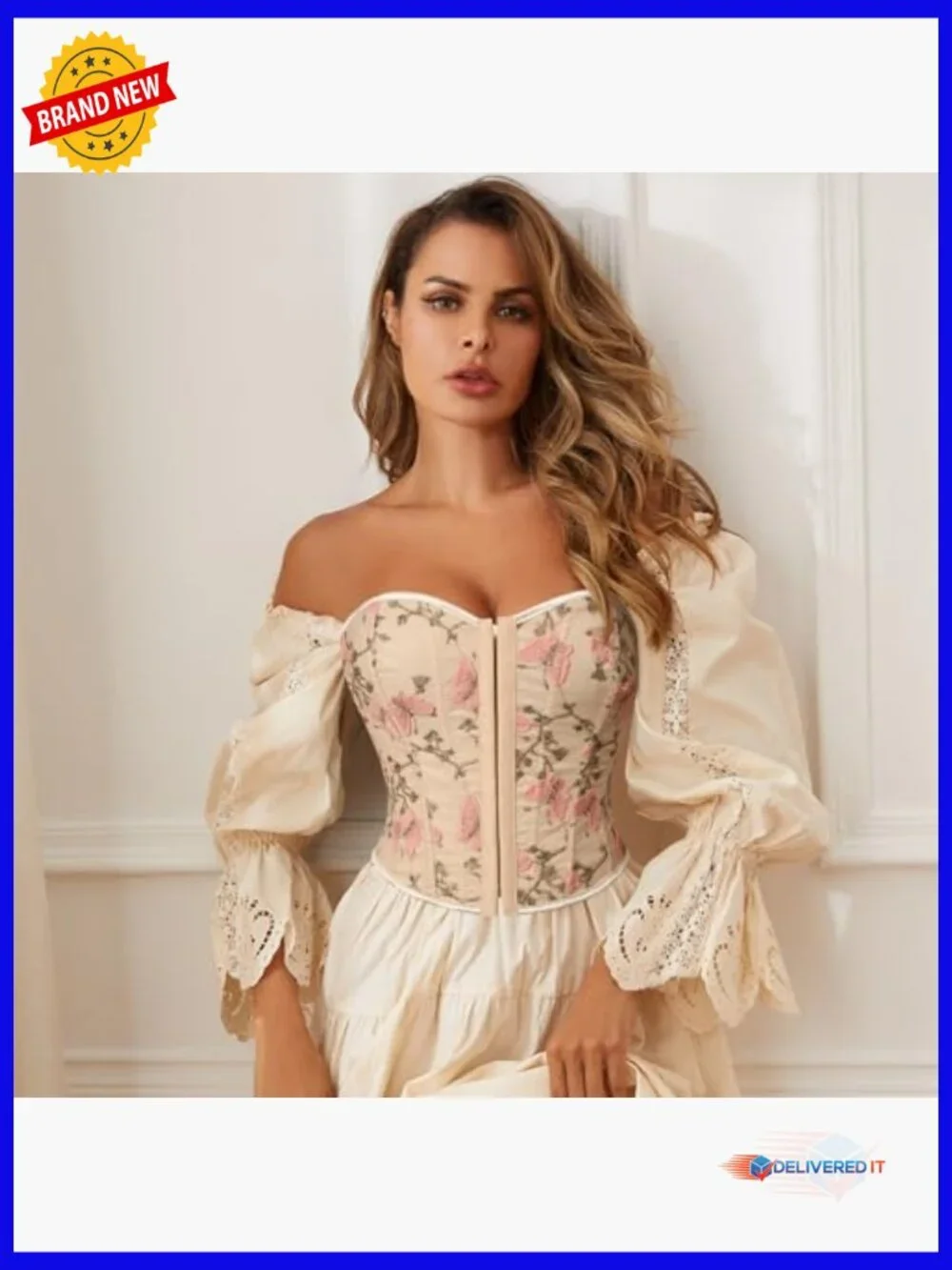 Embroidered Floral Bustier Strapless Boned Overbust Corset Top - Picture 2 of 6